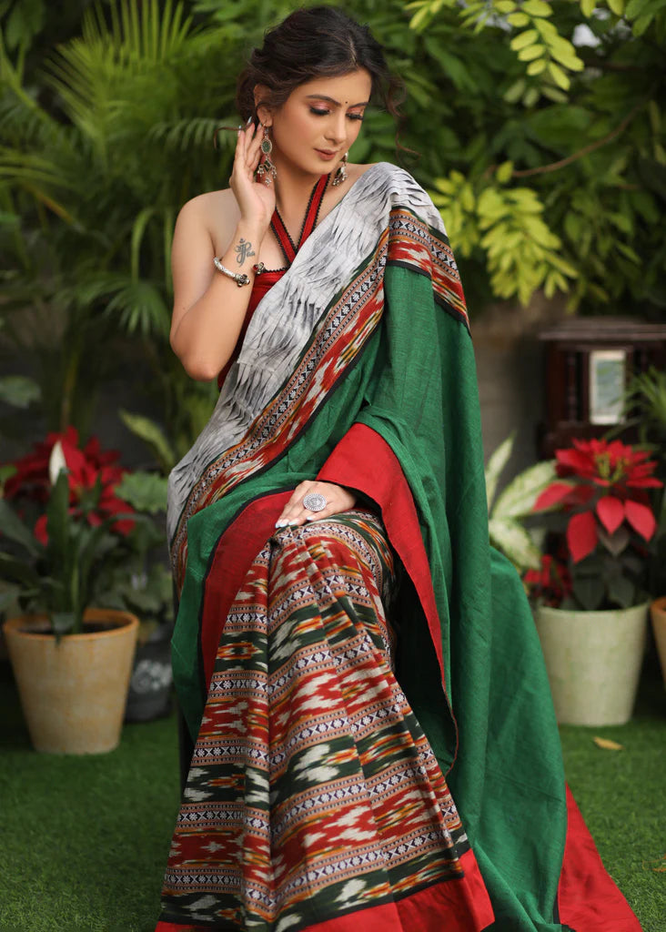 Exclusive Green ikat one piece cotton dress – Sujatra
