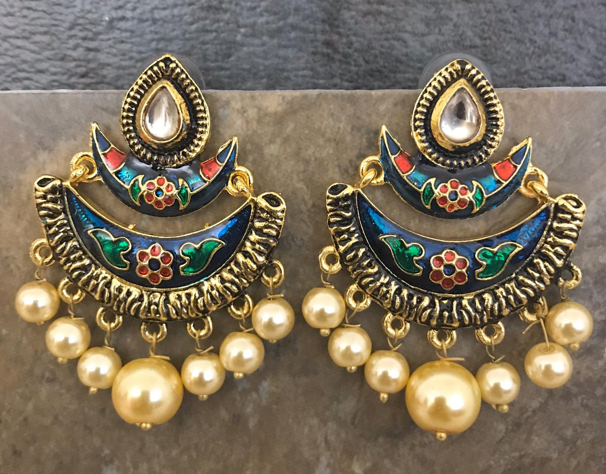 Kundan Meena & Pearl Jhumka Earrings hot / Pearl Beaded Jhumka Earrings / Multi Color Hand Painted Earrings / Traditional Indian Jhumka Earrings