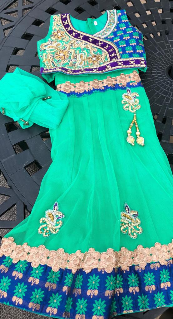 green net lehenga choli with dupatta -488121597