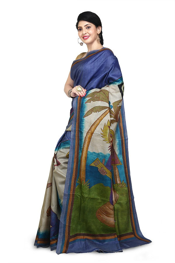 78x22 Pure Kosa Tussar Silk Stole with Full Kantha Hand Embroidery top | SILK MARK CERTIFIED