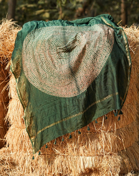 Olive Green Shibori Tie Dye Chanderi Silk Saree