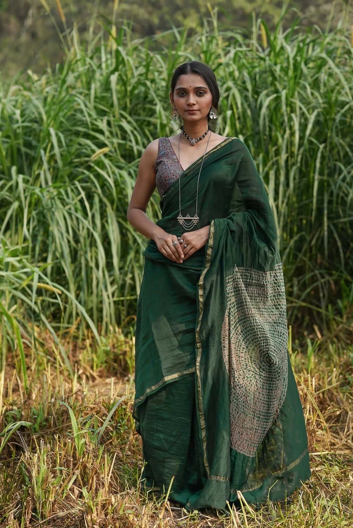 Olive Green Shibori Tie Dye Chanderi Silk Saree