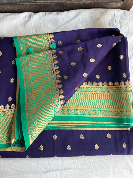 Deep Purple and Green Tussar Silk Saree