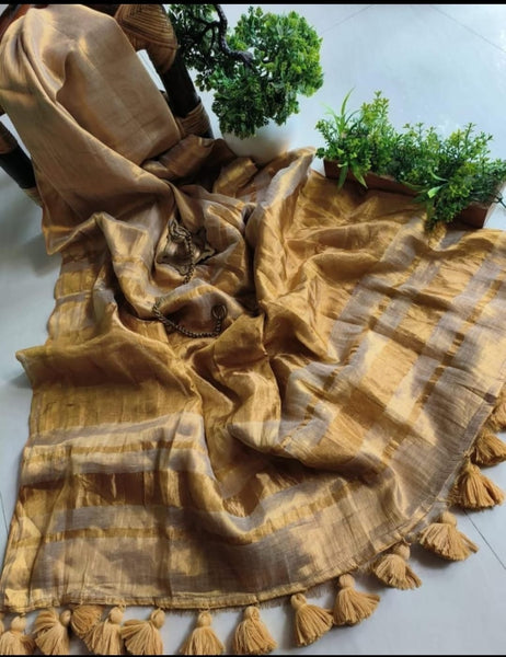 Gold Tissue Linen Saree