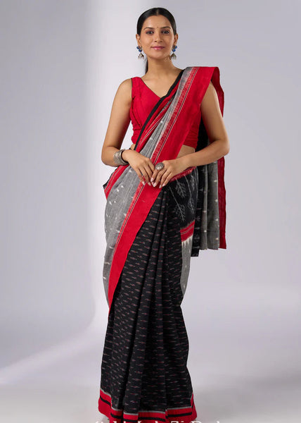 GREY IKAT AND BLACK AND RED COMBINATIONAL IKAT SAREE