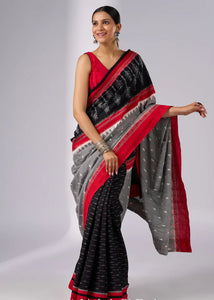 GREY IKAT AND BLACK AND RED COMBINATIONAL IKAT SAREE