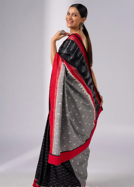 GREY IKAT AND BLACK AND RED COMBINATIONAL IKAT SAREE