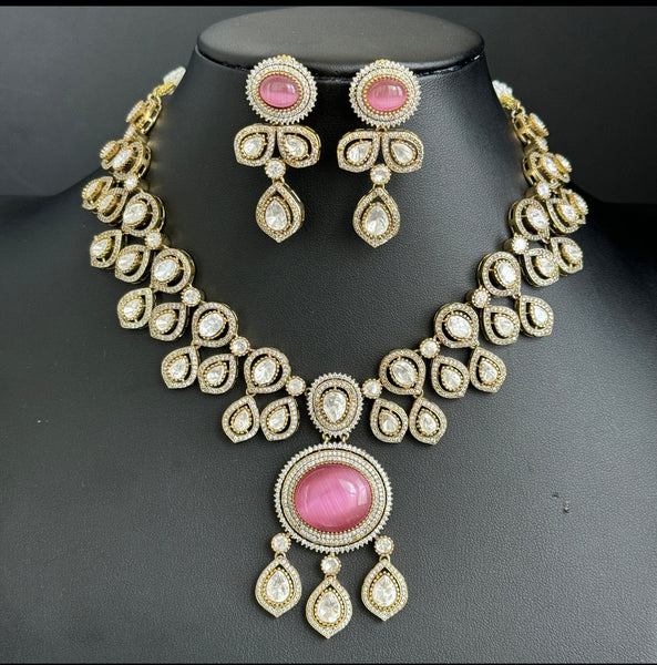 Pink Victorian moissanite polki Necklace