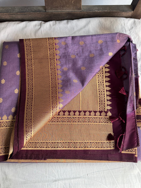 Lavender and Deep Purple Tussar Silk Saree