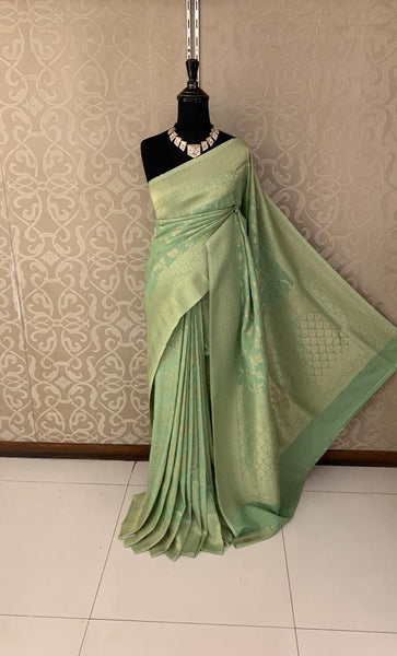 Pistachio Mint Green Khaddi Georgette Munga Silk Saree