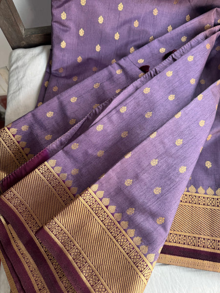 Lavender and Deep Purple Tussar Silk Saree