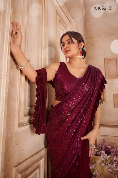 Wine Mauve Designer Ready To Wear Saree