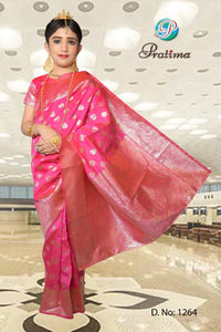 Girl's Ethnic Annaprashan Bengali style Banarasi Pink Ready to Wear Pre-stitched Saree