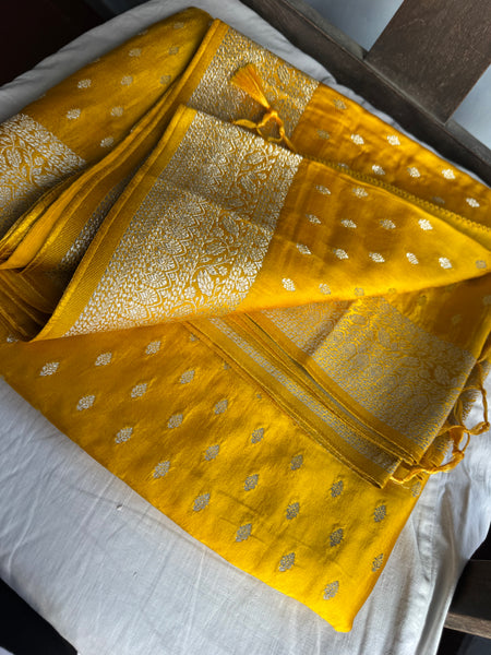 Golden Yellow Mashru Soft Silk Saree