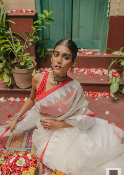 Red and White Handloom Silk Saree