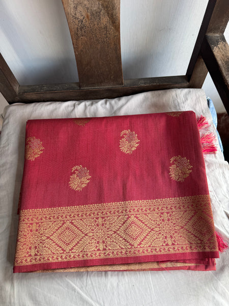 Coral Pink and Dual Tone Tussar Silk Saree