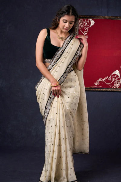 Tissue saree with all-over work Highlighted with Beautiful border