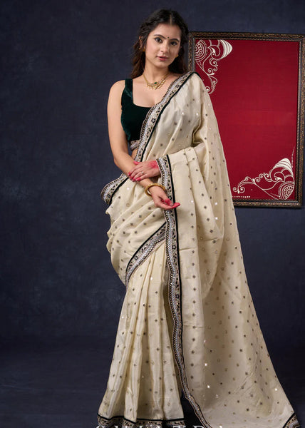 Tissue saree with all-over work Highlighted with Beautiful border