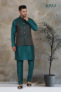 Teal Kurta Pajama Set with Nehru Jacket