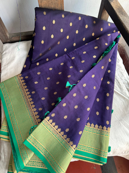 Deep Purple and Green Tussar Silk Saree