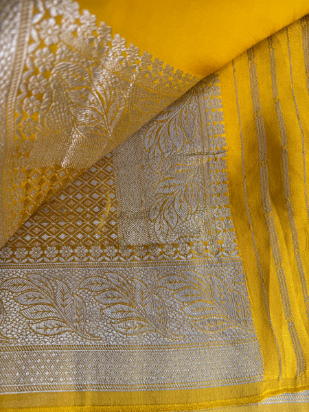 Golden Yellow and Silver Mashru Soft Silk Saree