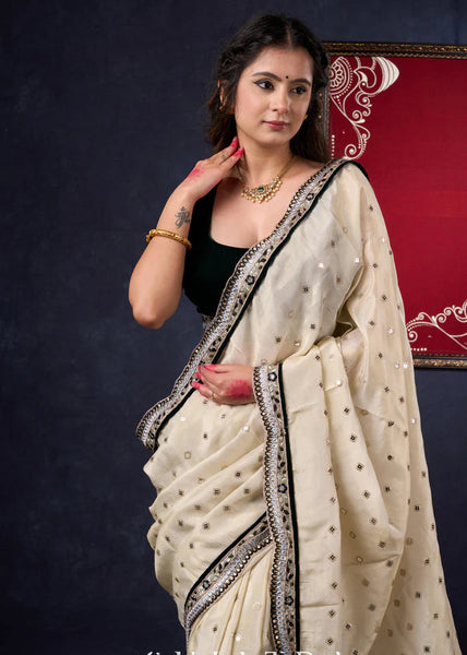 Tissue saree with all-over work Highlighted with Beautiful border