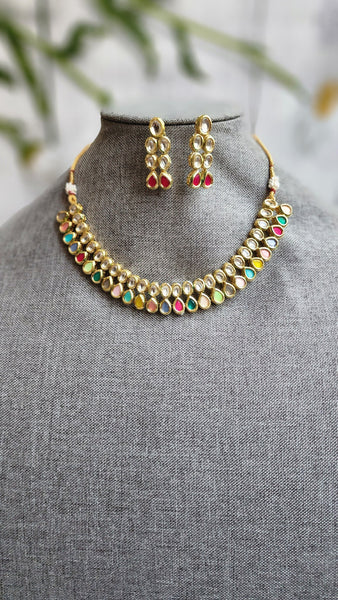 Multicolored Pearl Beaded Kundan Choker and Earring Set