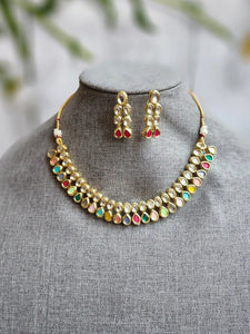 Multicolored Pearl Beaded Kundan Choker and Earring Set