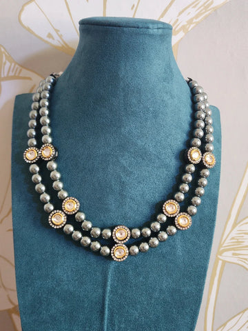 Grey Pearl Beaded goldplated statement necklace set