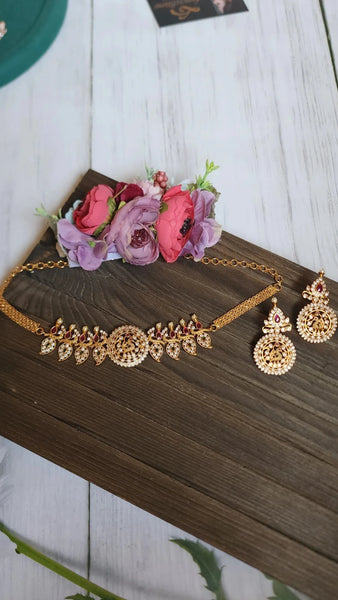 Ruby and CZ goldplated choker necklace set