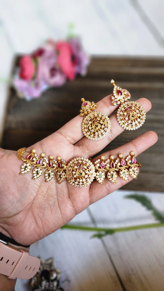 Ruby and CZ goldplated choker necklace set