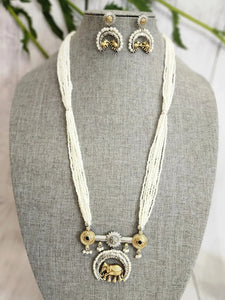 Elephant Dualtone long pearl necklace set