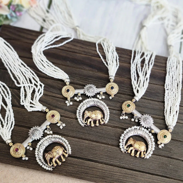 Elephant Dualtone long pearl necklace set