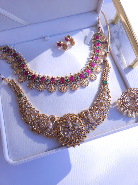 Bhani Ruby goldplated statement choker necklace set