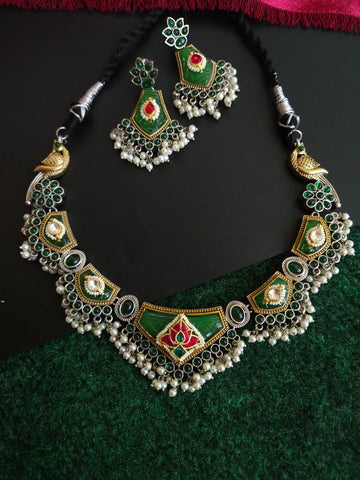 Designer Fusion Green Meenakari Jadau Kundan Necklace Set