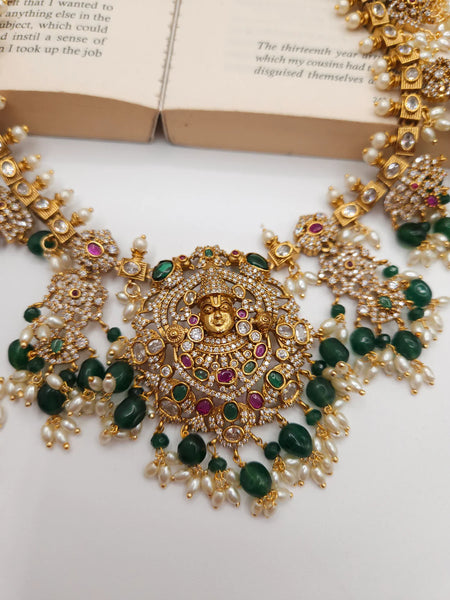 Real Kemp Kundan Nagasi Temple Necklace Set