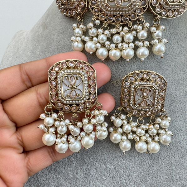 White Pearl Antique Polki Kundan Choker Necklace set,