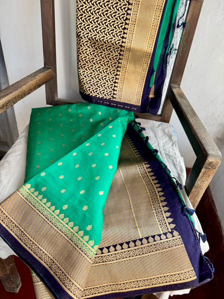 Green and Navy Blue Tussar Silk Saree