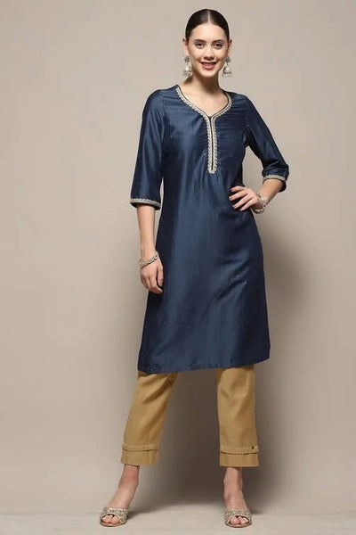 Midnight Blue Embellished Festive Straight Kurta