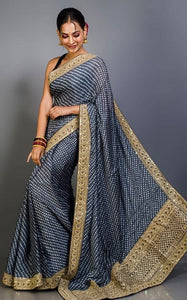 Designer Grey Saree with Zardosi Border