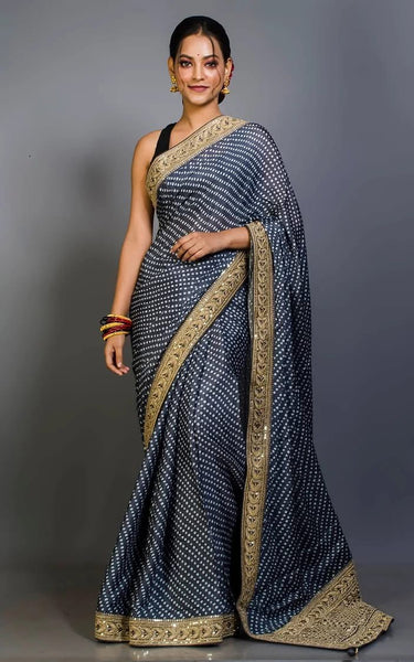 Designer Grey Saree with Zardosi Border