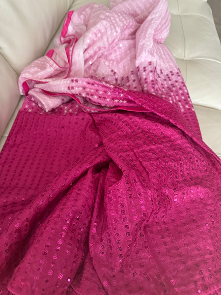 Dual Shaded Pink Sequin Threadwork Saree