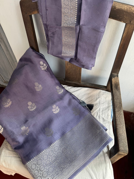 Lavender and Silver Mashru Soft Silk Saree