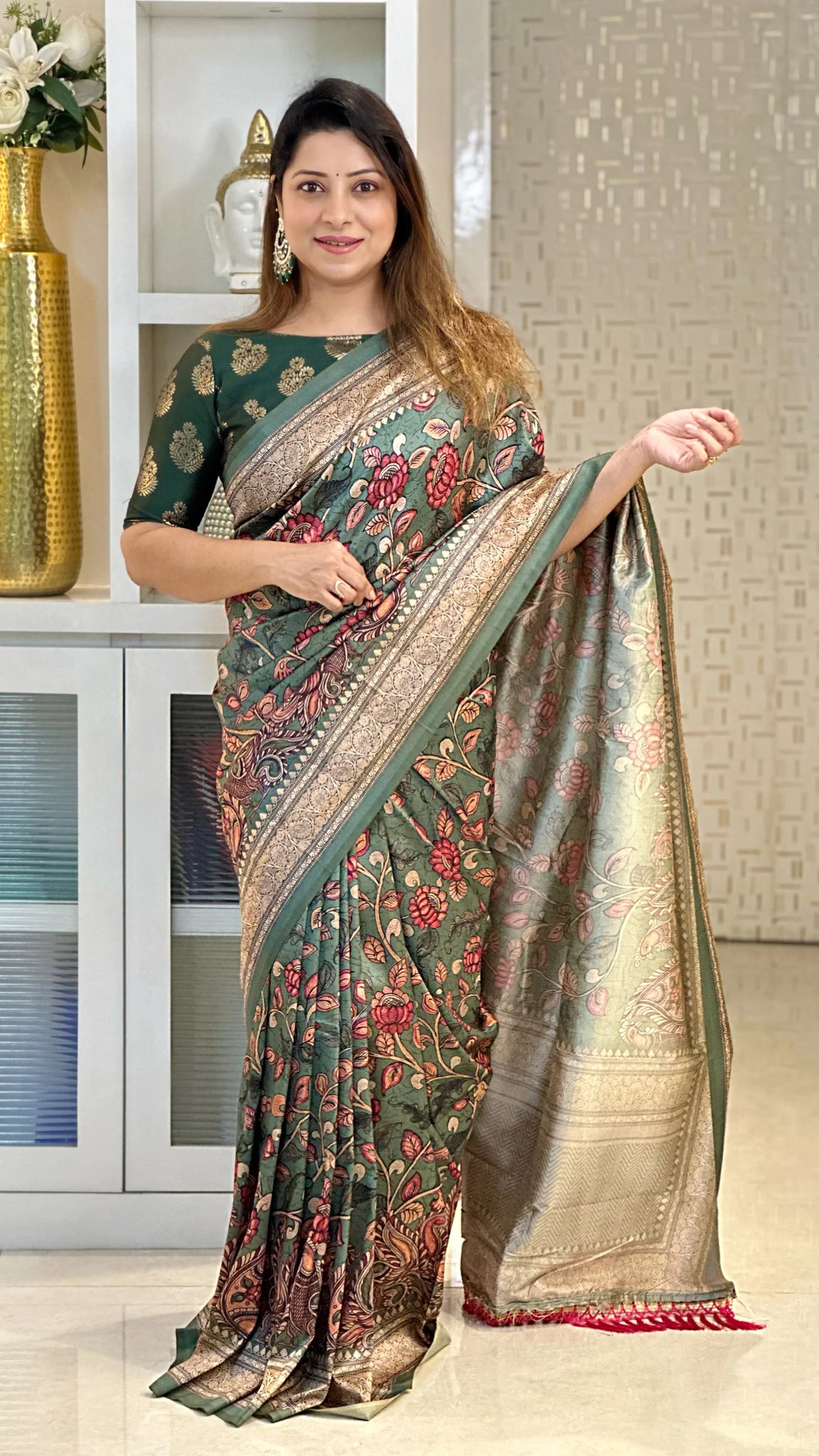 BLACK VALKALAM KATAN SILK ANCHAL BANARASI SILK SAREE – ShopBollyWear.Com