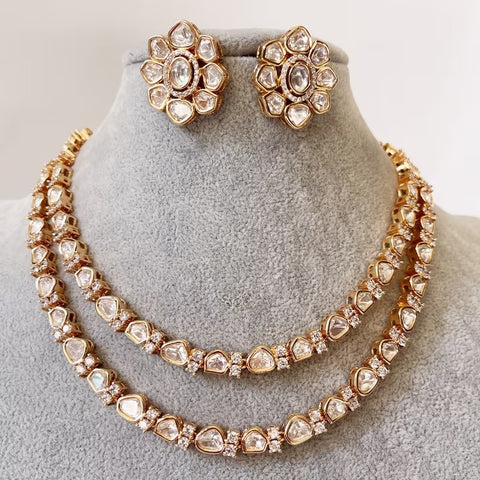 Fine Polki Kundan AD Necklace Rose Gold Finish