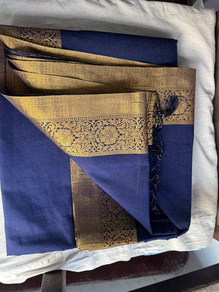 Midnight Blue and Gold Soft Crepe Tussar Silk Saree