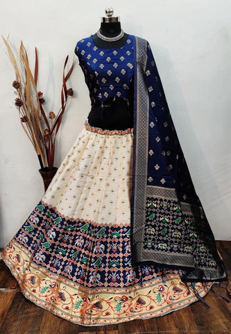 Patola Beige and Blue Lehenga Choli