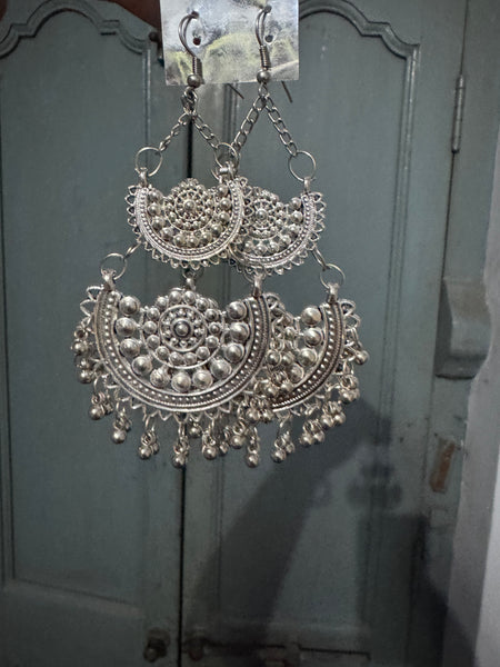 German Silver Ghungroo Jhumka Earrings