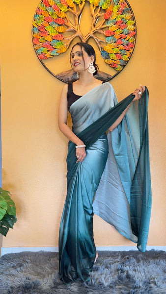 Grey Silver Ombre Chiffon Ready To Wear One Minute Saree