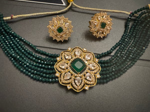 Green Kundan Garnet Choker with Earrings